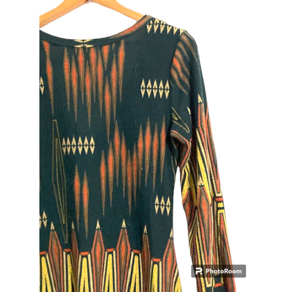 HUNTER Green & Gold Pattern V Neck Dress - Large - Picture 6 of 7